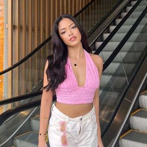 H&M Baby pink Halter Neck Fitted Crop Top