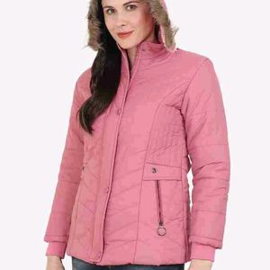 Pink Woolen Fur Puffer Jacket For Women✨