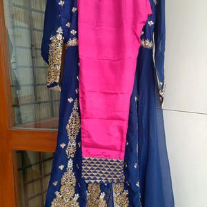 Astonishing Navy blue and Pink Anarkali kurta an