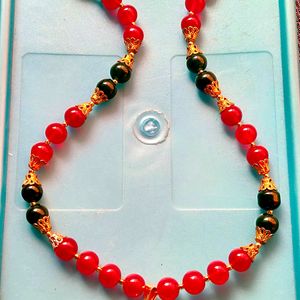 Red Green Bead Mala With Pendent