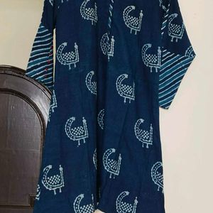 Navy Blue Printed Kurta With Designer Sleeves