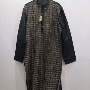 Kurta Chudidar Set (Black With Pattern)