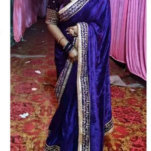 New Velvet Saree With Blouse Piece