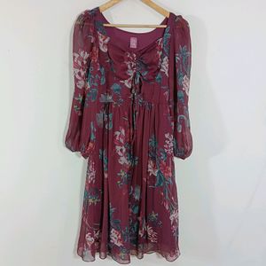 Athena Burgundy Printed Western Wear Dress M Size