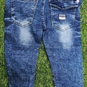 Blue Elastic-Waist Jeans