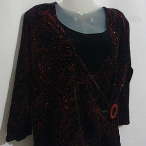 RED SHIMMERY VELVET TOP