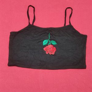 SHEIN Crop Top With Red Rose