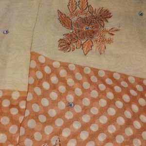 Chanderi Silk Saree, Embroidery Design, Mustard