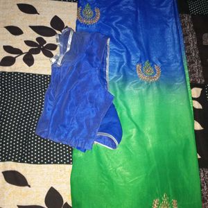 Blue & Green Attractive Saree