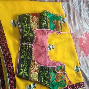 Beautiful Yellow Sadi With Readymade Blouse