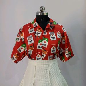 Bright Red Funky Print Vintage Shirt