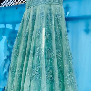 Party Wear Sea Green Long Frock With Dupatta