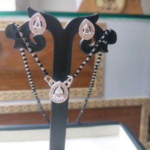 Pure Silver Ovel Shape Ad Mangalsutra With Earings