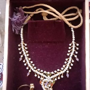 AD American Diamond Necklace With Ring