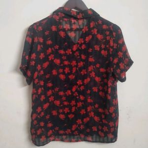 Floral Button Up Sheer Top(Women's)