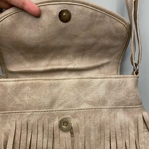 Nude/Khaki Sling Bag With Fringes