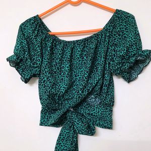 Green Leopard Print Crop Top XS-S