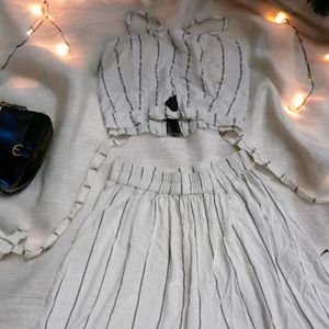 (Co-ord)Pinstripe Padded Top & Flare Pant