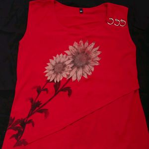 Red Flowery Beachy Top