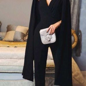 SHEIN Cape Sleeve Surplice Wrap Tailored Jumpsuit