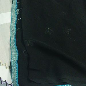 Women Black Embroidered Chiffon Saree