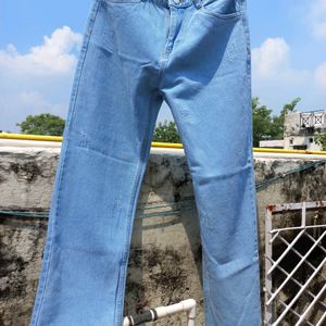 High Waist Blue Straight Jeans