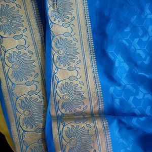 Navy Blue And Golden Border Saree