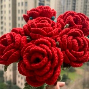 Set Of 6 Red Crochet Roses 🌹✨