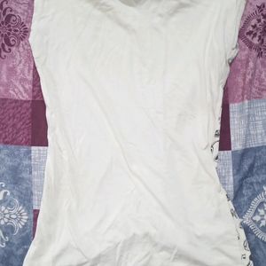 Printed Sleeveless White Tshirt