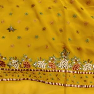 Yellow Thread Work Saree