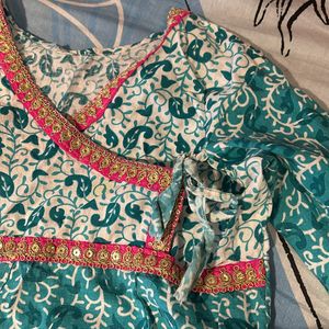 Cotton Semi Traditional Frock Angrakha Pattern