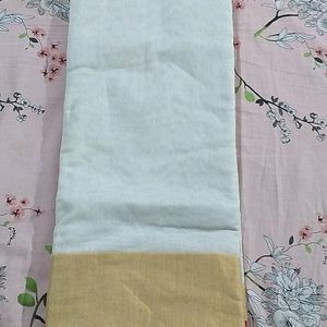 White Cotton Saree With Golden Border