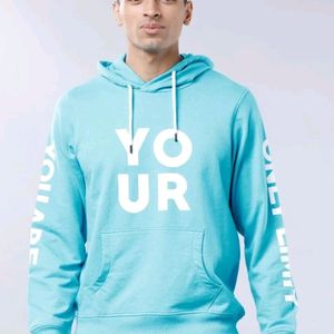 Blue Printed Hooded Sweatshirt