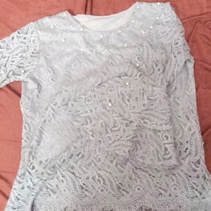 Cute Grey Net Pearl Top For Girls