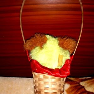 Cute Teddy In Bamboo Basket