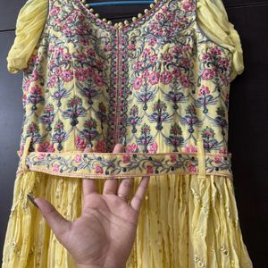 Lemon Yellow Long Kurti With Plazzo And Dupatto