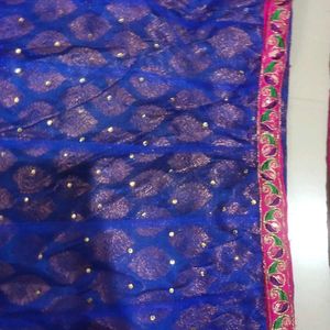 Embroidered Blue Silk Blend Ethnic Skirt