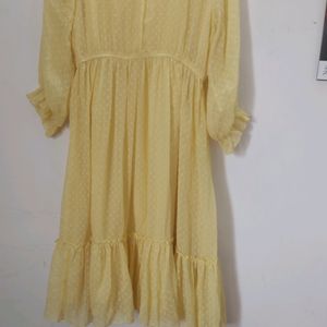 Women Dress. Dobby Weaved Yellow Dress. M Size