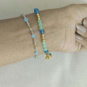 Aesthetic Blue+ Green Beads Combo Bracelet .