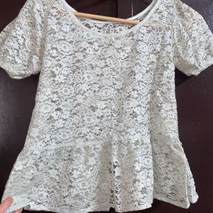 Greyish White Bow Shaped Net Top