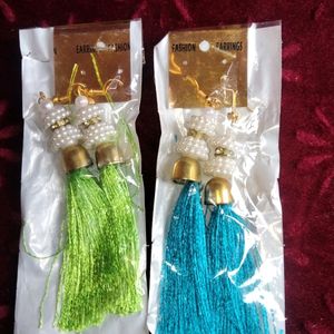 Silk Thread Tessels 2 Pieces Green And Blue