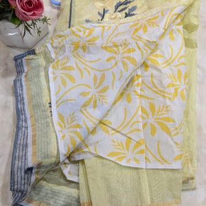 Beautiful Yellow And Blue Suit Set -unstiched
