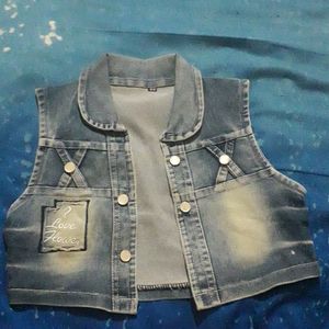 Denim Jacket For Kids - Sleeveless