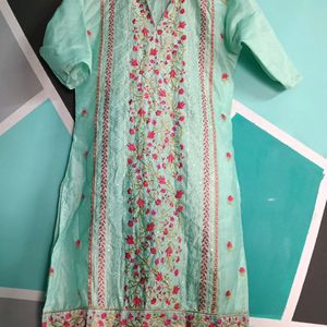 Sea Green Embroidered Kurta With Palazzo