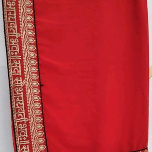 Red Sobhagyawati Printed Saree