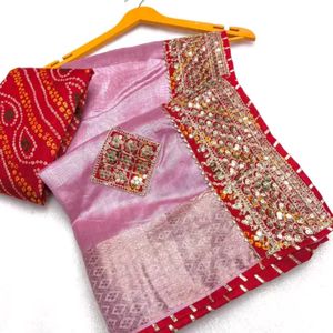 New Cotton Silk With Bandhani Blouse Piece