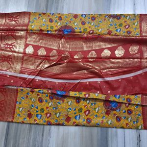 Mustard Yellow Dola Foil Saree (Nandhi Design)