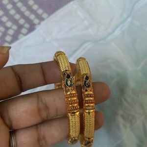 Combo Of Two Golden Bangles, One Bracelet And Kada