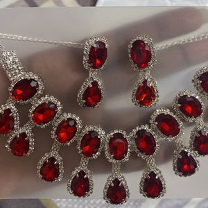 Double Layered Red AD Necklace Set