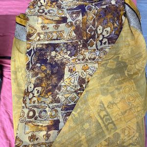 Yellow Cotton Saree With Blouse